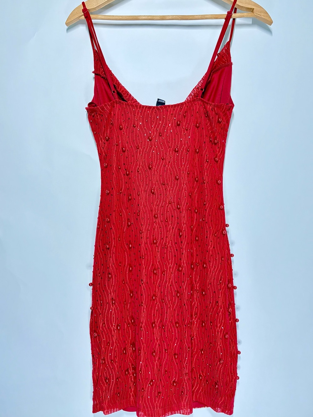 Windsor Red Beaded Mini Dress Women’s Medium Cowl Neck Y2K Party Cocktail NWT - Picture 3 of 12